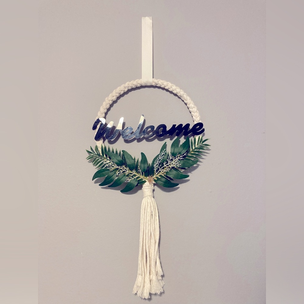 Macrame Hanging Welcome Wreath With Ribbon & Tassel